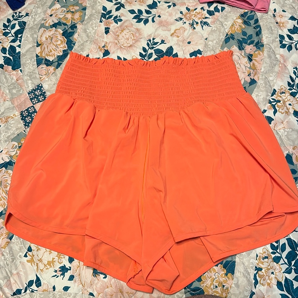 aerie Orange Athletic Shorts with Smocked Waistband